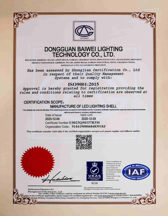 Baiwei ISO 9001 certification