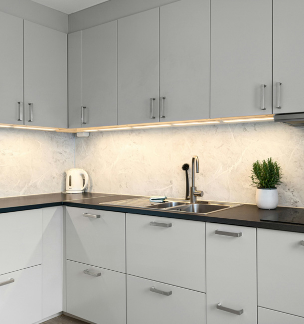 LED linear light profile application for modern kitchen under cabinet lighting