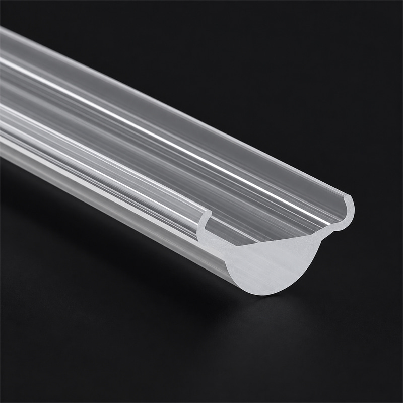 Close-up detail of Baiwei L528 extruded linear lens profile showing optical surface texture